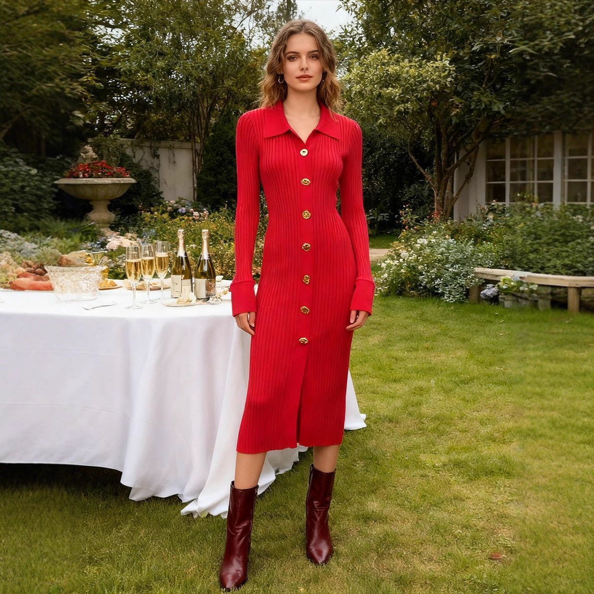Bella Mia Fashionable Lady Base Knitted Dress Women Autumn Slim Fit Slimming Hip Knitwear Maxi Dress — main product shot
