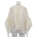 All Match Casual Women Shirt Design Ruffled Stand up Collar Long Sleeved French Top