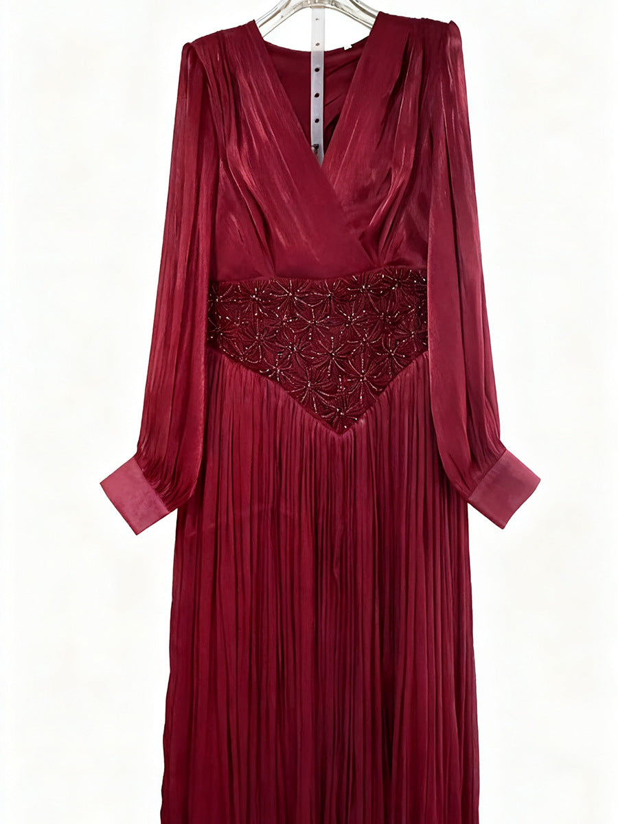 Bella Mia Elegant Long Sleeve Solid Color Diamond Dress Autumn High Grade Waist Slimming Dress Women — alternate view