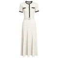 Summer Ladies Internet Popular Slim Fitting Figure Flattering Belt Short Sleeve Long Pattern Dress Women