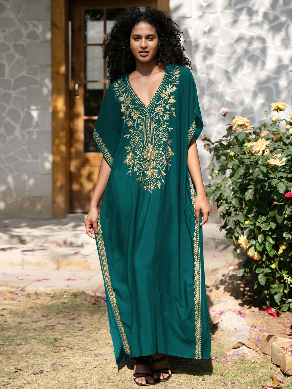 Embroidered Holiday Maxi Dress Seaside Beach Cover up Casual Dress Beach Cover Up Women