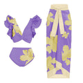 Bella Mia Split Bikini Lotus Sleeve High Waisted Trousers Sexy Slimming Swimsuit Women Floral — detail and construction