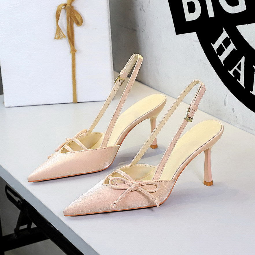 Side Bow Pointed Toe Slingback Buckle Stiletto Heel Ladies Cocktail Women Shoes