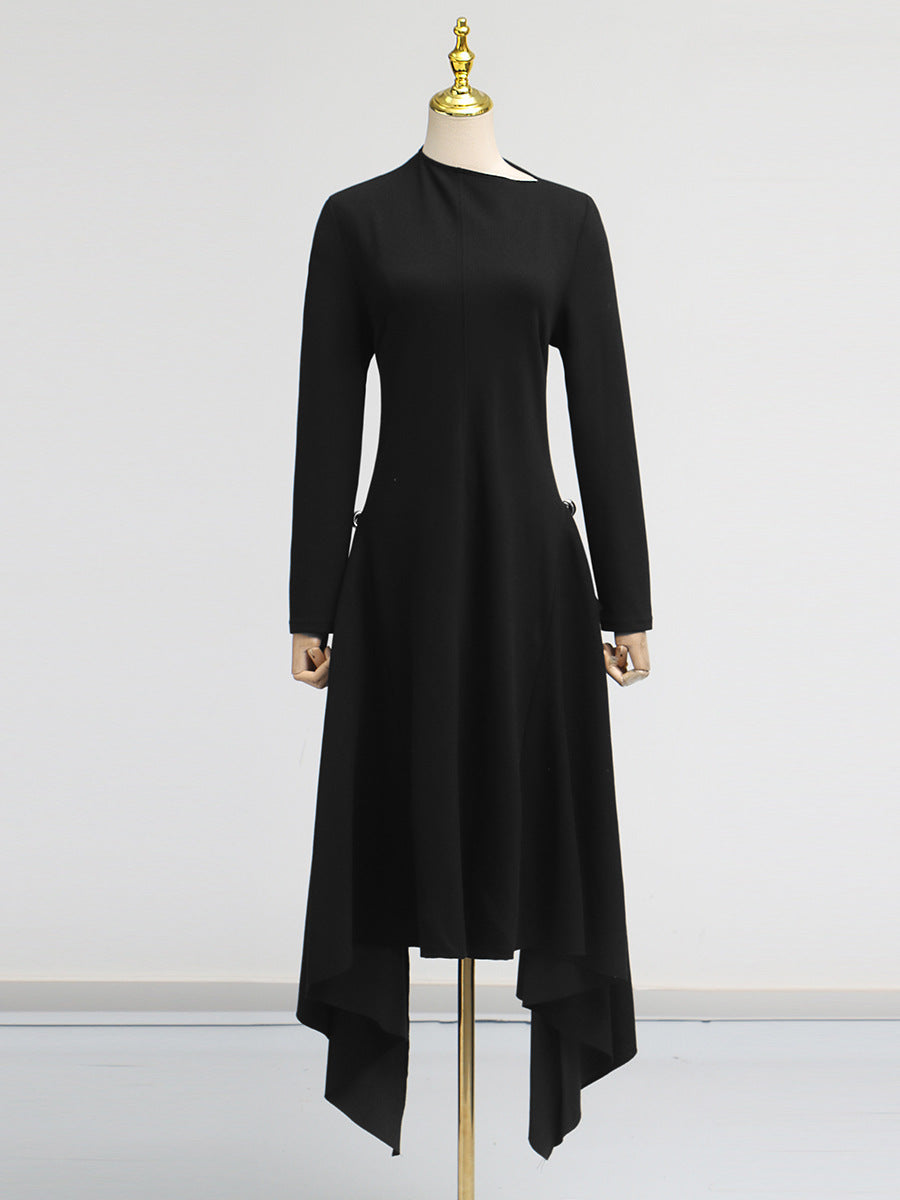 Bella Mia Simple Solid Color Dress Spring High Grade Waist Slimming Irregular Asymmetric Dress Women — lifestyle context