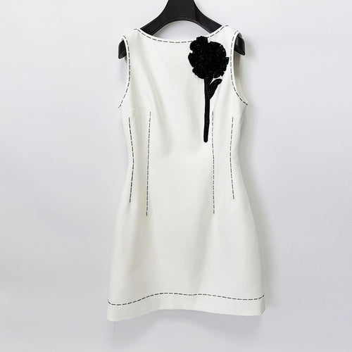 Summer Three Dimensional Floral Beaded Sequ Bright Line Bead Edge Sleeveless Vest Dress