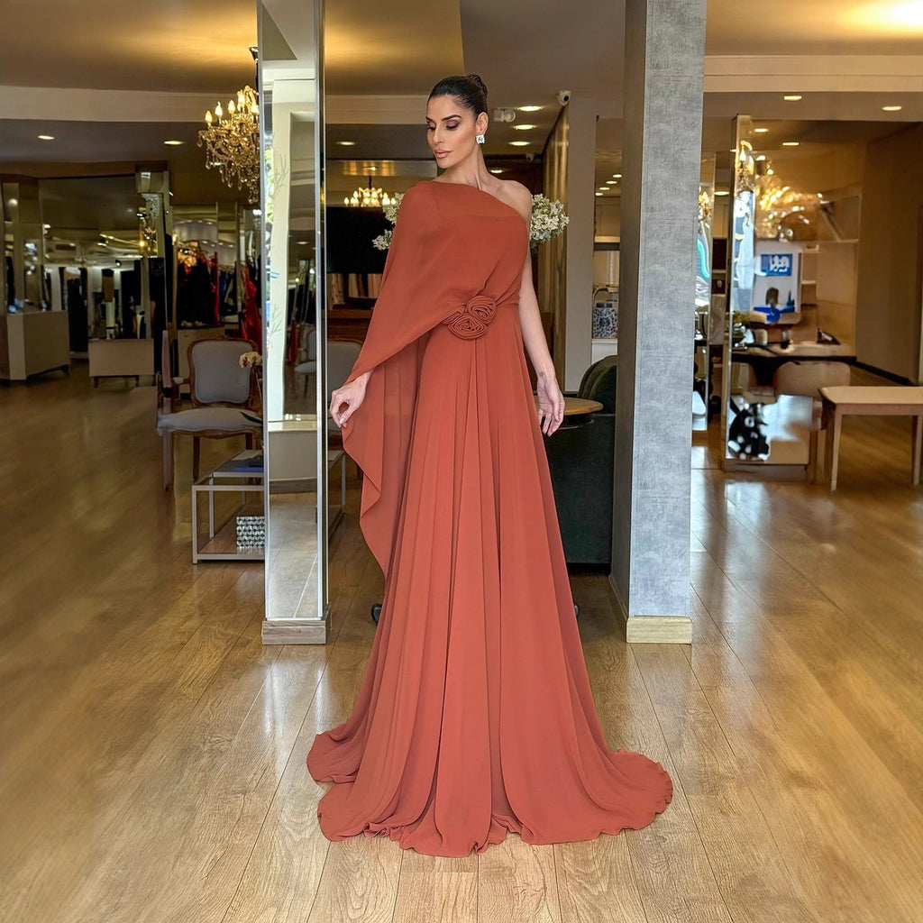 Bella Mia Spring Autumn Oblique Shoulder Chiffon Party Dress Loose Big Hem Women Dress — main product shot