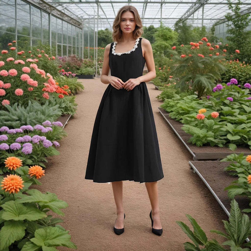 Bella Mia Entry Lux Elegant Dress Autumn Dinner Dress Diamond Embedded Pleating Slim Slimming Dress Women — detail and construction