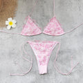 Women Fresh Solid Color Lace Three Point Bikini Sexy Lace up Backless Split Swimsuit