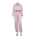 Elegant Women Clothing High Grade Satin Casual Women Long Sleeve Collared Top Ankle Banded Pants Two Piece Sets