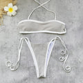Halter Strap Solid Color Tube Top Low Waist Bikini Sexy Backless Briefs Split Swimsuit Women