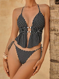Bikini Long Printed Top Drawstring Sexy Split Bikini Swimsuit Swimwear
