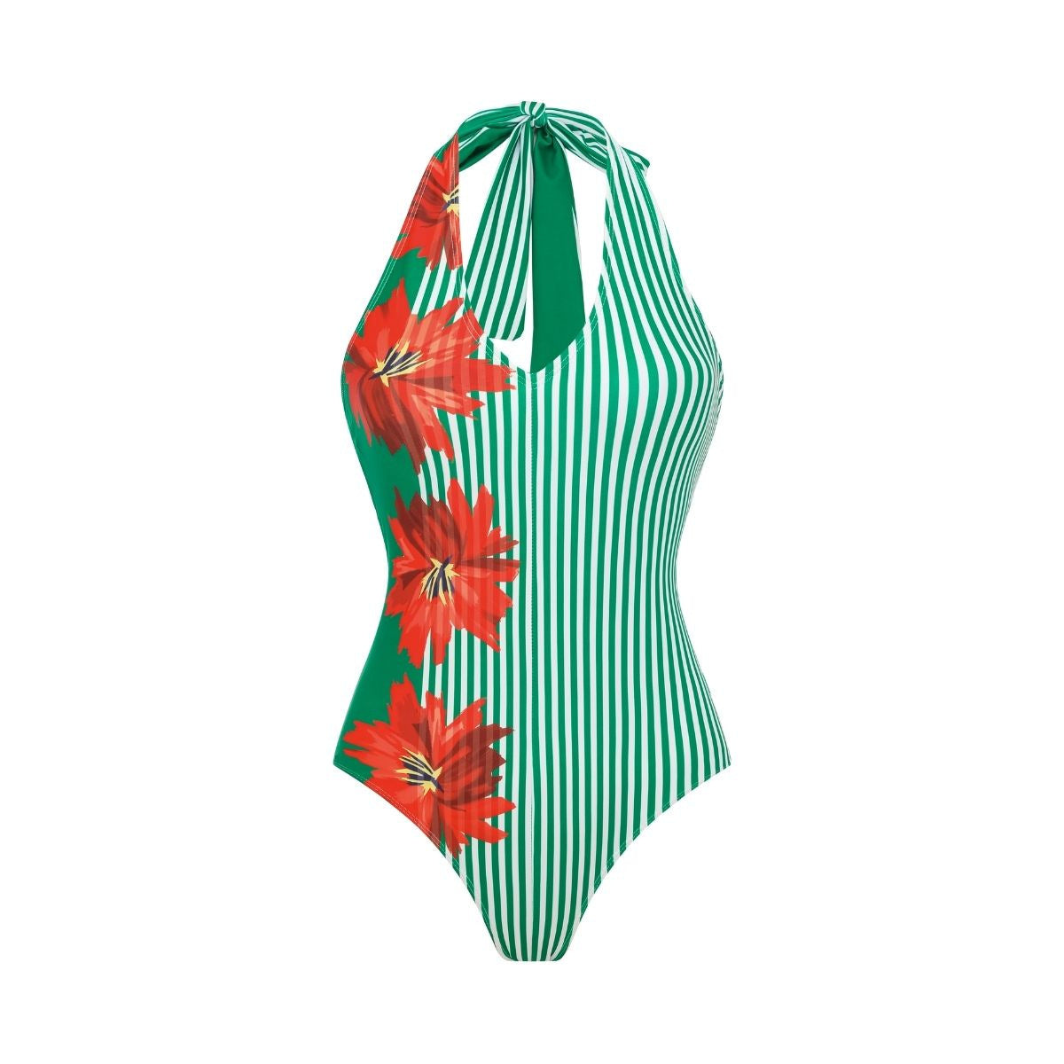 Bella Mia Swimsuit Green Striped Floral Stitching Swimsuit Women Tube Top Swimsuit — scale reference