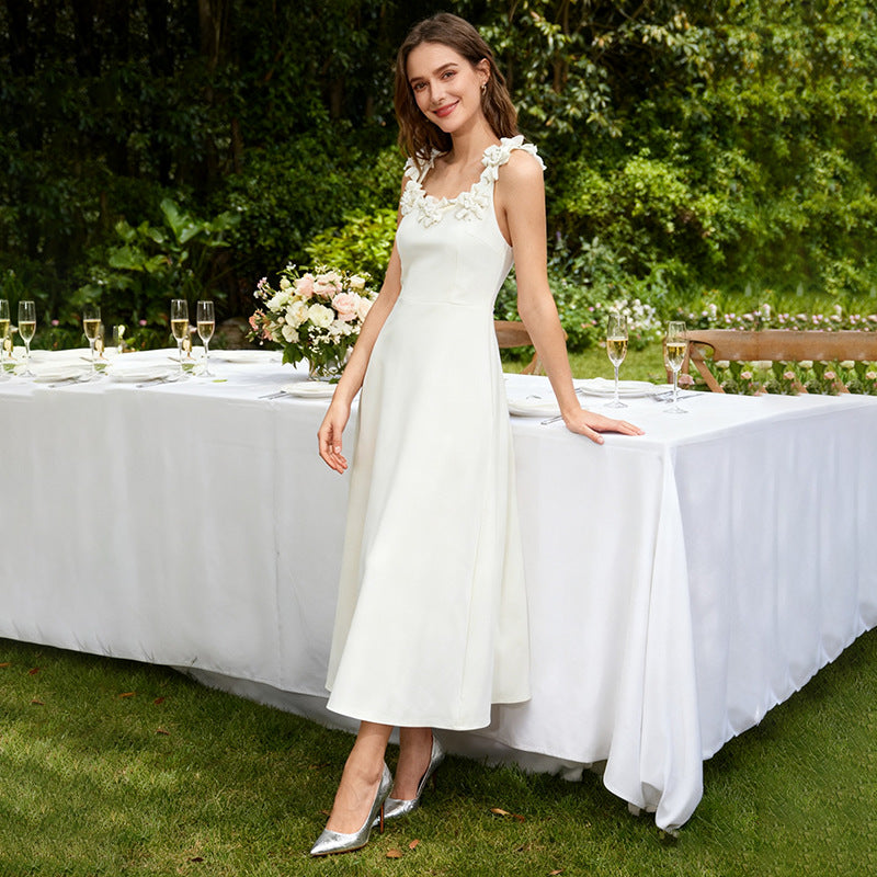 Bella Mia Fall Elegant Elegant Sweet Heavy Industry Three Dimensional Floral Long Patchwork Strap Dress for Women — main product shot