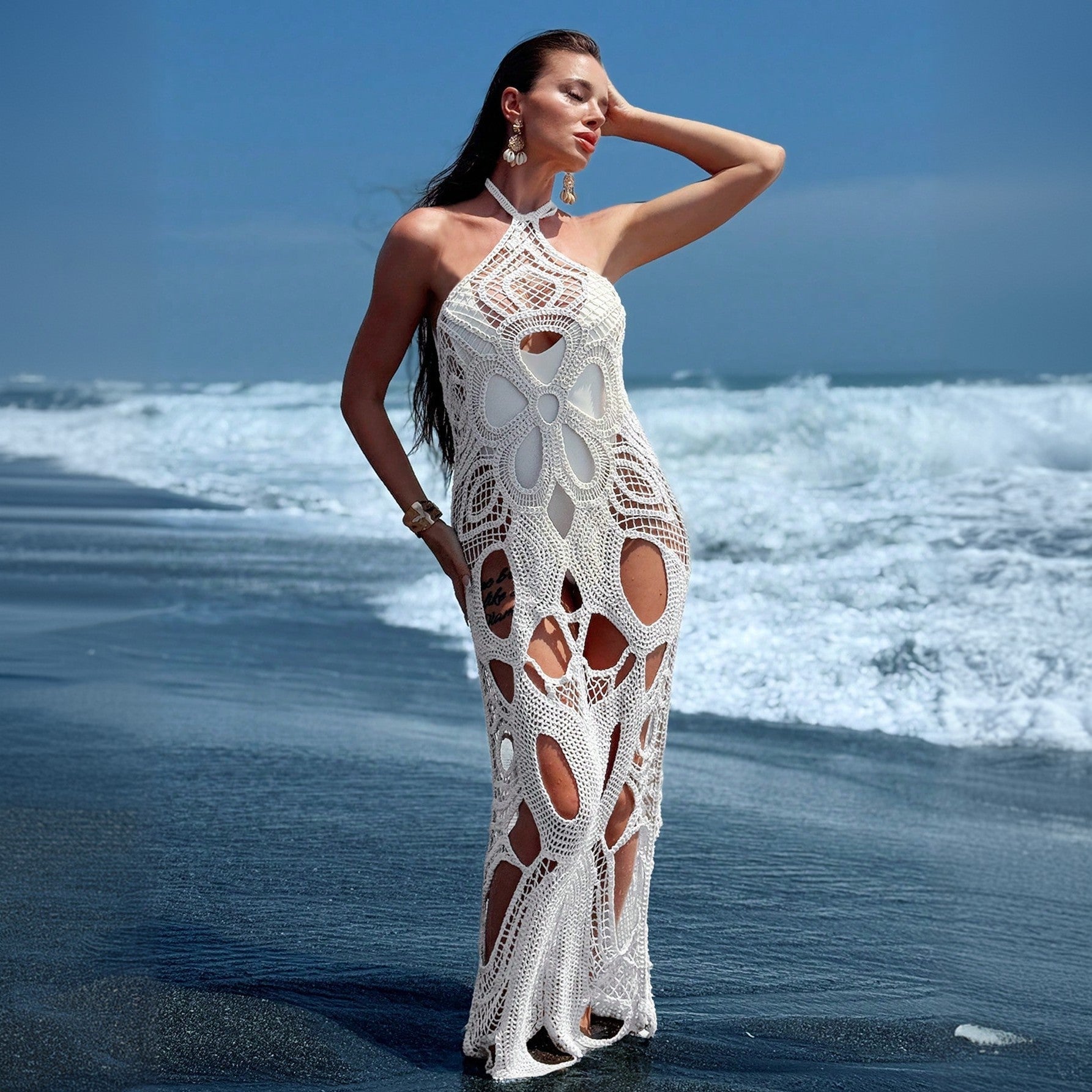 Bella Mia Solid Color Sexy Cutout Halter Beach Cover up Bikini Swimsuit Beach Dress Women — main product shot