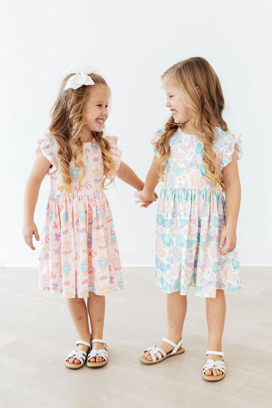 Mila & Rose ® Fluttering Butterflies Flutter Sleeve Twirl Dress — side view