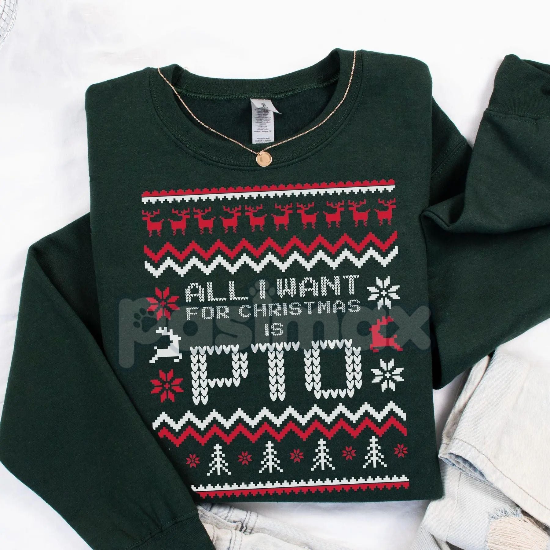 Pasimax Office Ugly Christmas Sweater | Funny Christmas PTO Shirt | All I Want Xmas PTOer Gift | Coworker Work Gift Exchange 