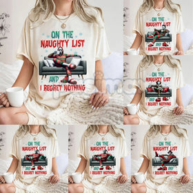 "On The Naughty List And I Regret Nothing" Christmas Shirt - Christmas Halloween Characters Tee, Team Naughty