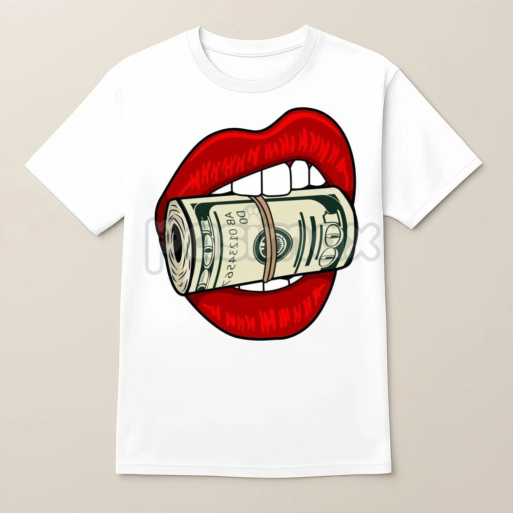 Pasimax Oversized Red Lips Biting Cash Roll Graphic Tee — main product shot