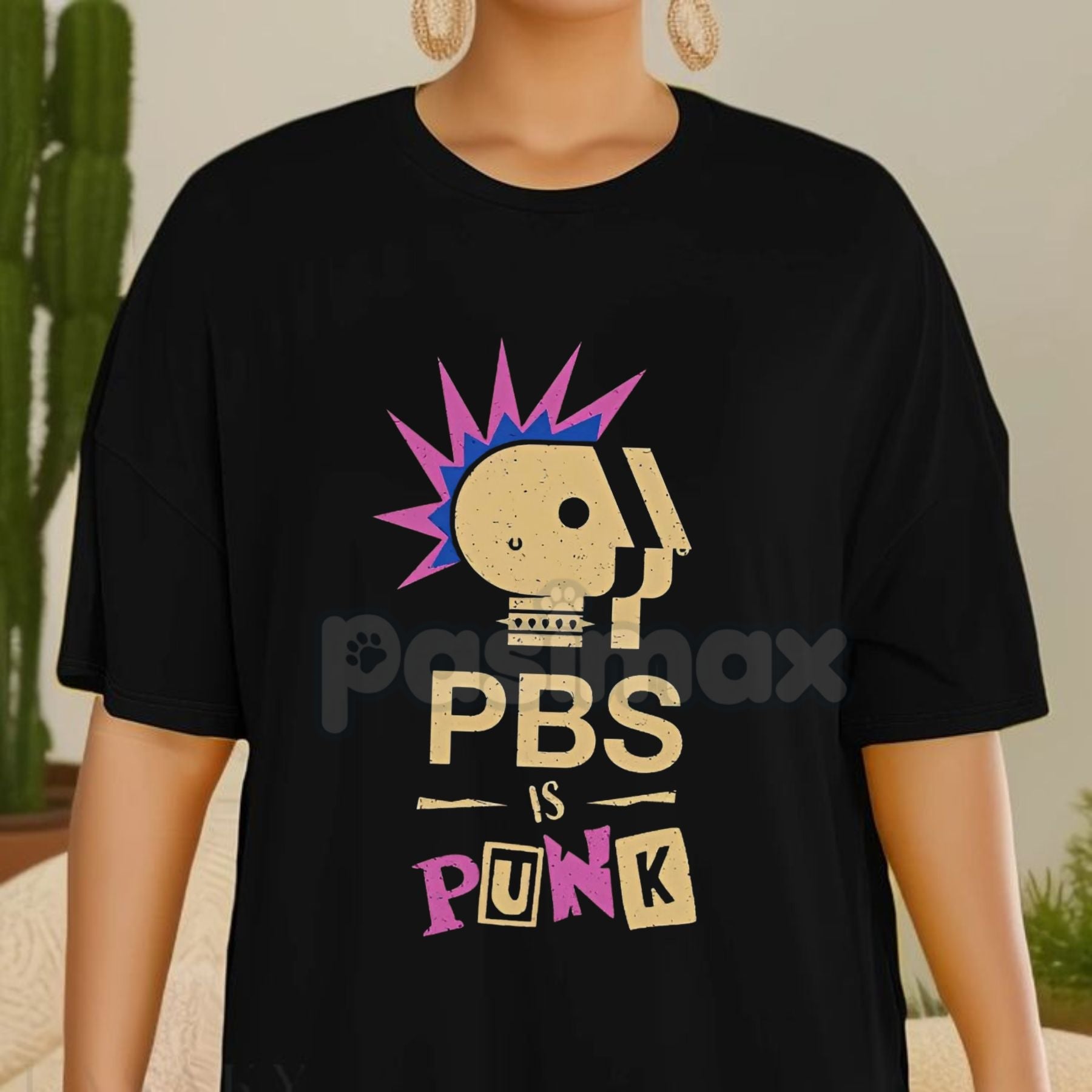 Pasimax "PBS Is Punk" T-Shirt - Funny Punk Rock Parody Tee, Public Broadcasting Humor, Unisex Graphic Shirt — main product sh