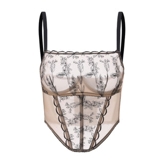 Kim High-Neck Embroidery Bustier on Jelly Fabric