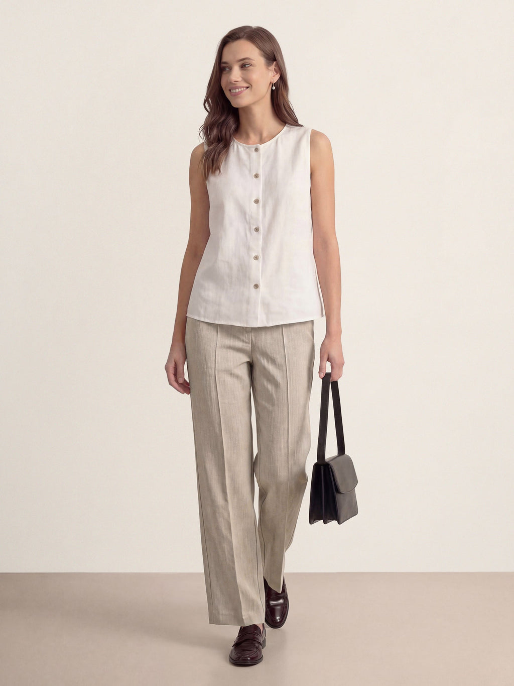 LINTICO Linen Tailored Wide Leg Full Length Pants LEIGHTON — main product shot