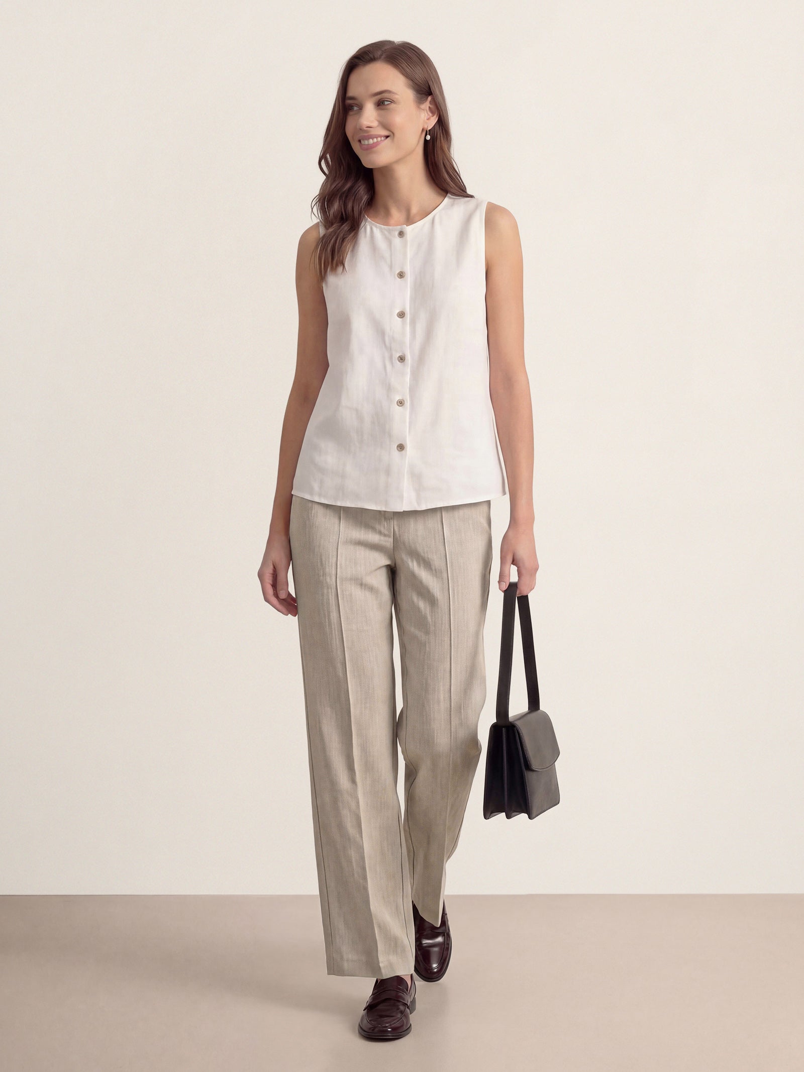 LINTICO Linen Tailored Wide Leg Full Length Pants LEIGHTON — main product shot