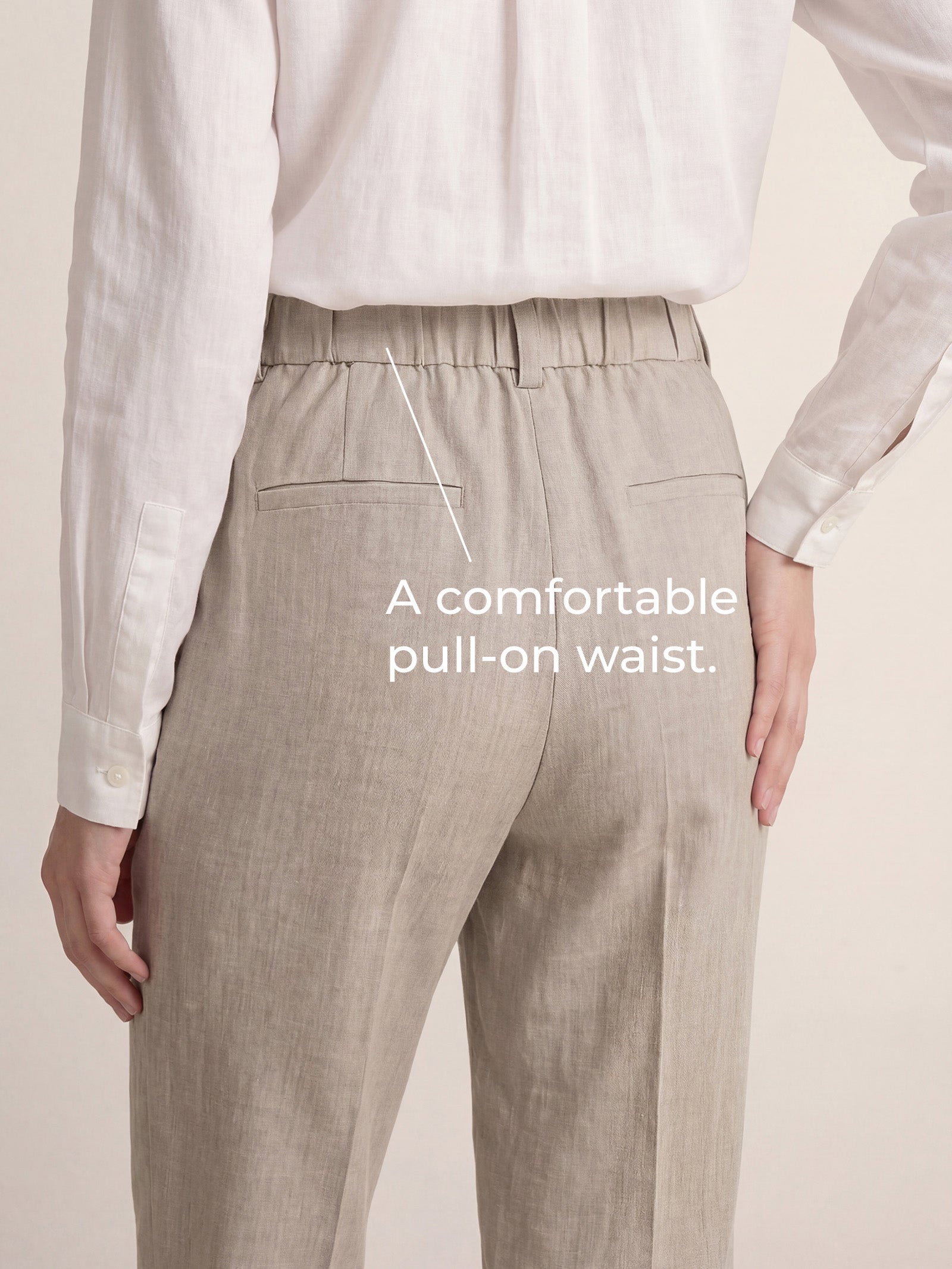 LINTICO Linen Tailored Wide Leg Full Length Pants LEIGHTON — fabric or material detail