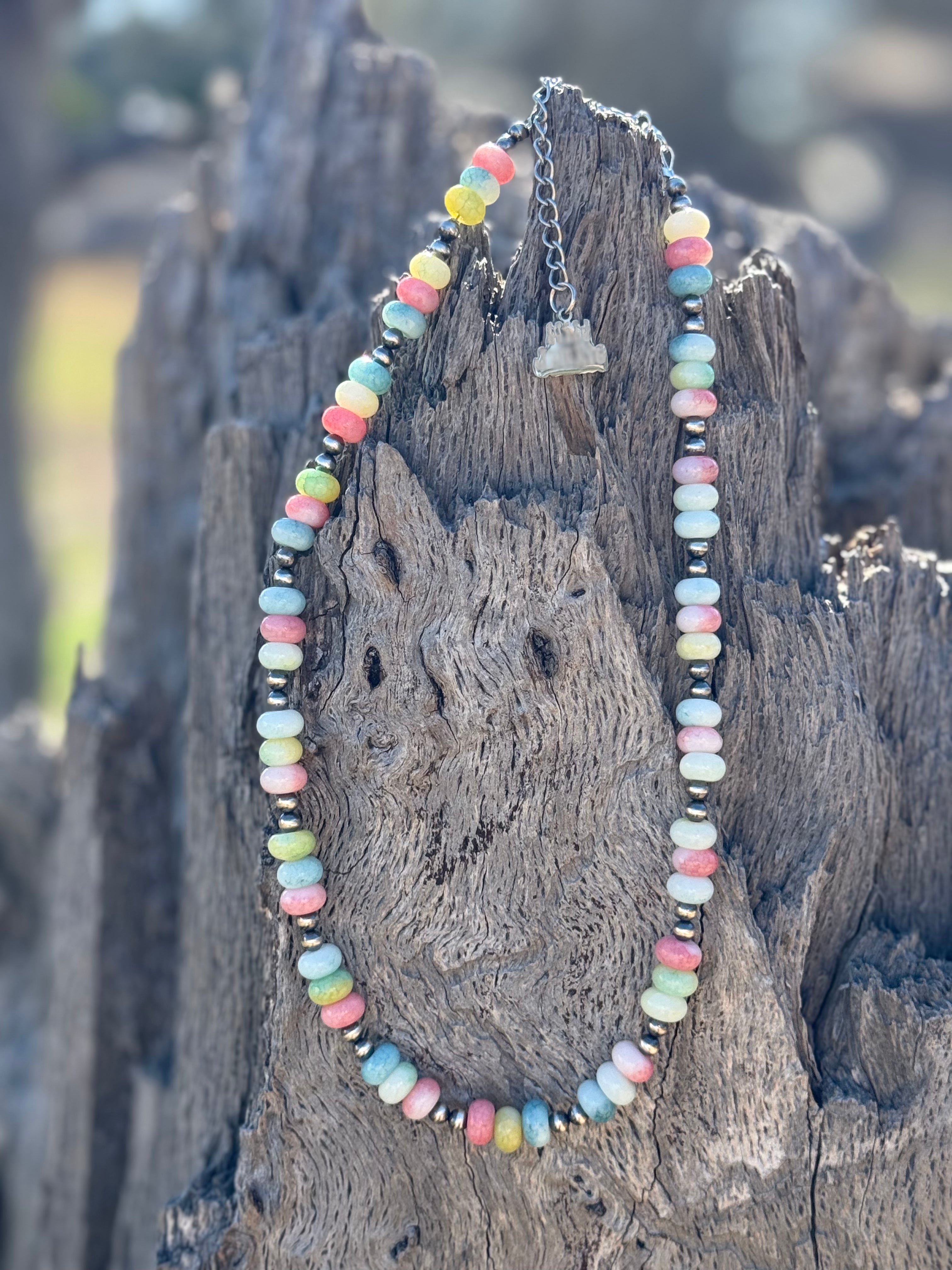 Wild Junkie Pastel Opal Beaded Choker Necklace — lifestyle context