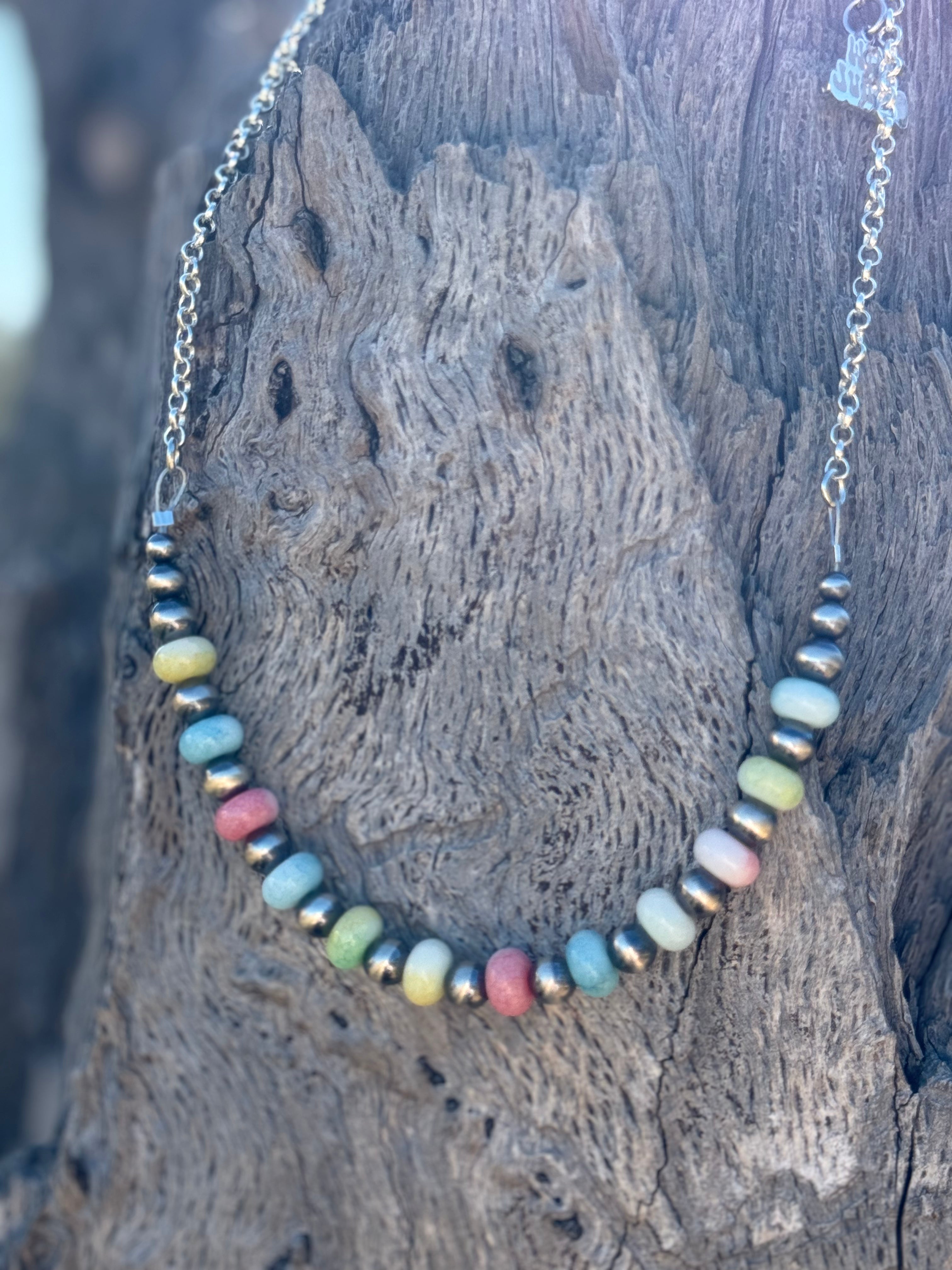 Wild Junkie Sterling Silver Spring Pastel Opal Chain Necklace — lifestyle context