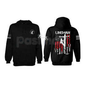 Patriotic American Flag Lineman Hoodie – USA Flag Work Pullover, Electric Lineworker Trade Apparel, Unisex