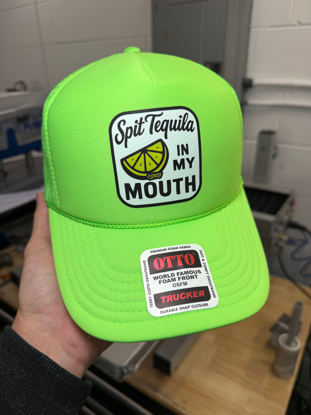 Luckless Outfitters Spit Tequila in My Mouth Trucker Hat — back view