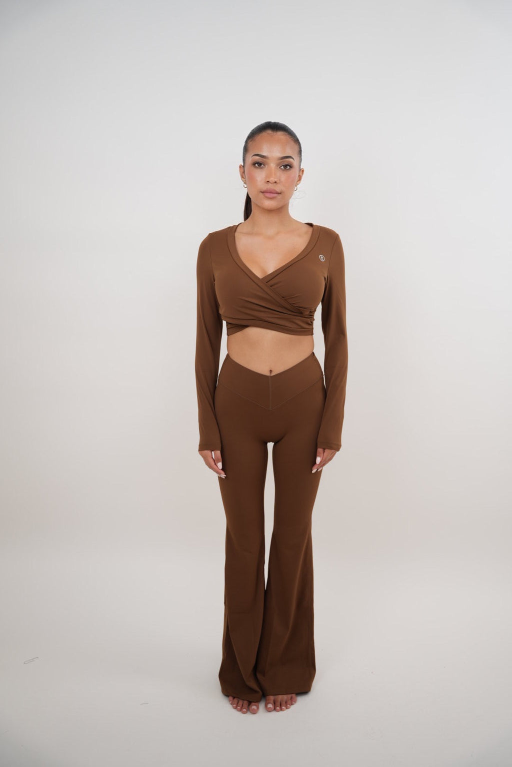KIMITH BRAND I Am Present Brown Stretch Flare Legging — side view
