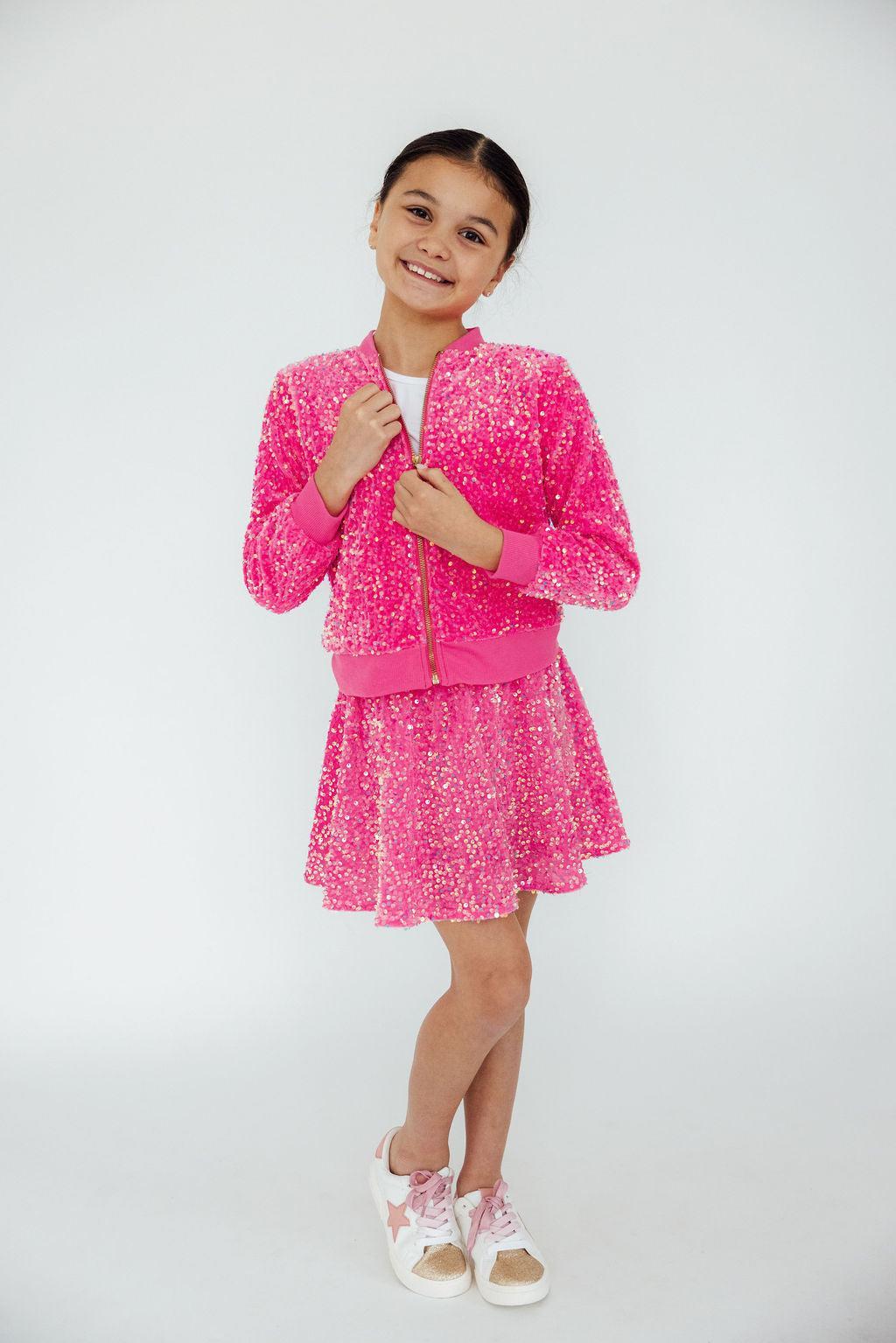 Mila & Rose ® Pink Velvet Sequin Jacket — back view
