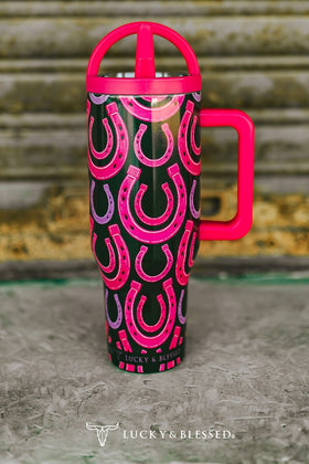 Lucky & Blessed Pink Horseshoe Printed Flip Straw Tumbler 40oz