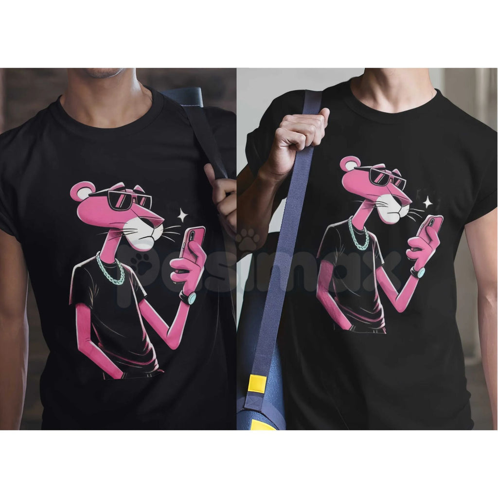 Pasimax Pink Panther Wears Glasses Funny T-Shirt - Cool Sophisticated Feline Graphic Tee, Premium 100% Cotton Retro Cartoon S