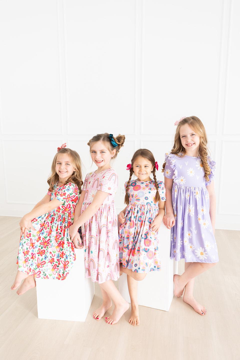 Mila & Rose ® Rainbow Daisies S/S Pocket Twirl Dress — back view