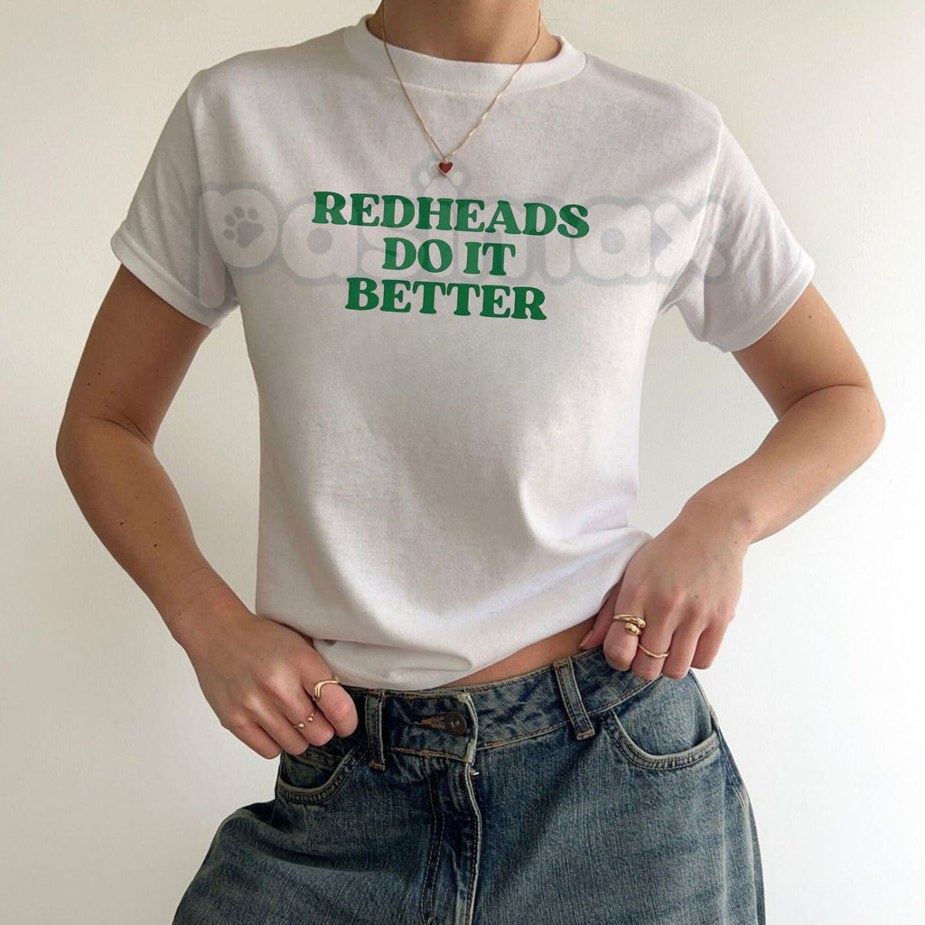 Pasimax "Redheads Do It Better" Baby Tee - Sassy Red Hair Pride Graphic Top, Y2K Style Gingers Rule Crop Tee, Premium 100% Co