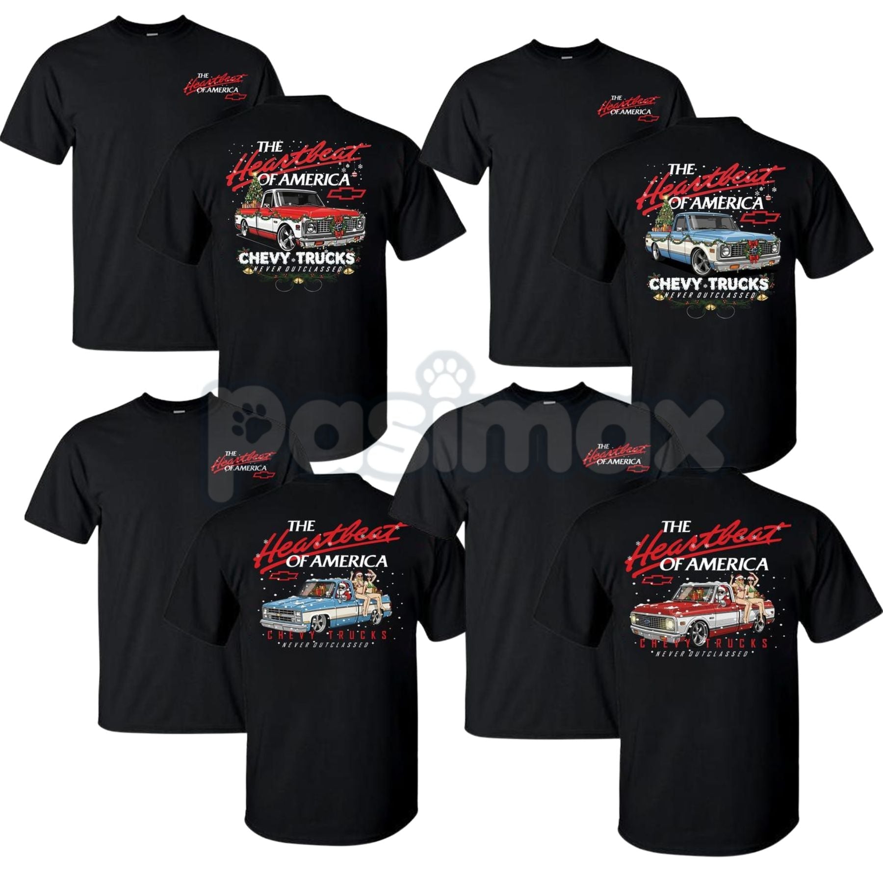 Pasimax Retro Chevy Heartbeat of America Christmas T-Shirt - Vintage Holiday Automotive Tee, Iconic Chevy Slogan Xmas Gift, A