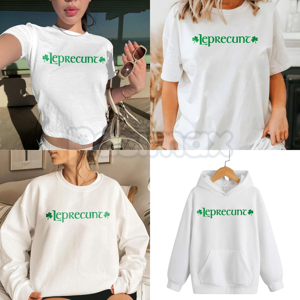 Pasimax Retro Leprecunt Women's Baby Tee – Vintage 70s St. Patrick's Day T-Shirt & Sarcastic Irish Crop Top — main product sh