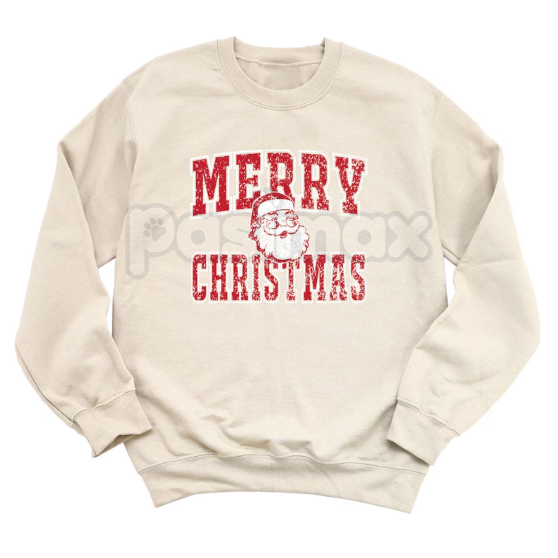 Pasimax Retro Merry Christmas Santa Sweatshirt | Vintage Holiday Crewneck Jumper | Nostalgic Graphic Top — main product shot