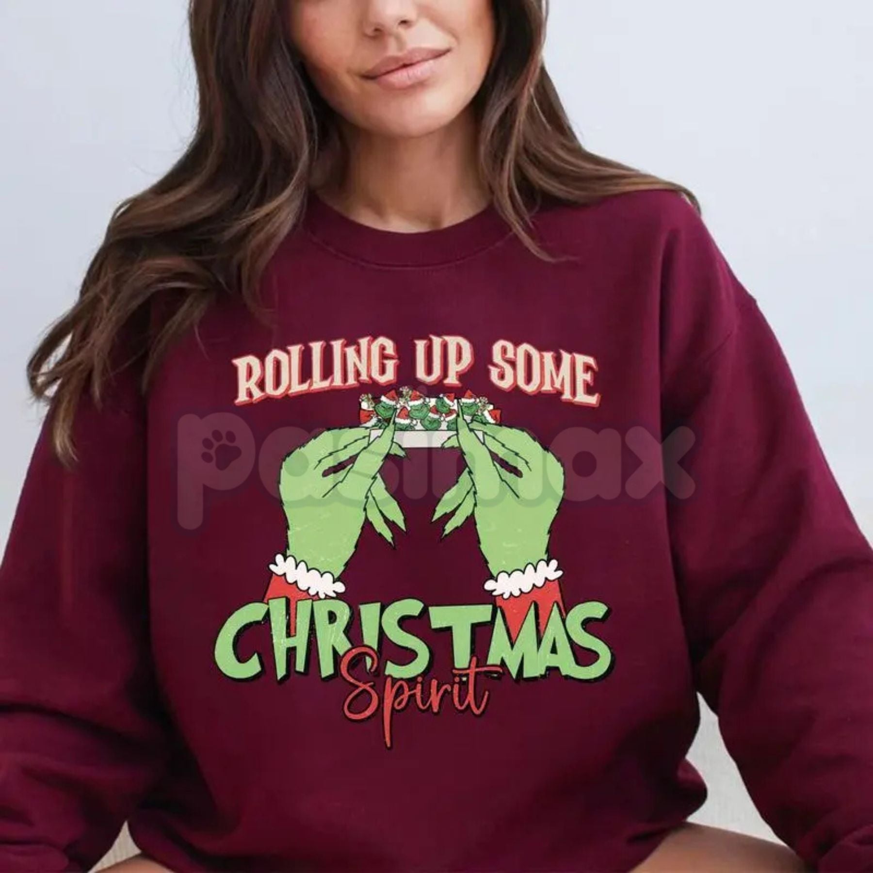 Pasimax "Rolling Up Some Christmas Spirit" Sweatshirt | Funny Laid-Back Holiday Crewneck | Relaxed Xmas Jumper — main product