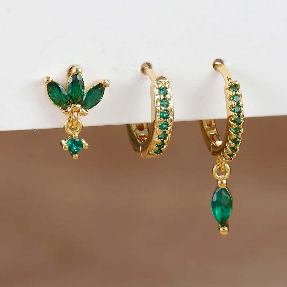 SORI STYLE 3PCS Horse Eye Zircon Stud Earrings — in-use photo