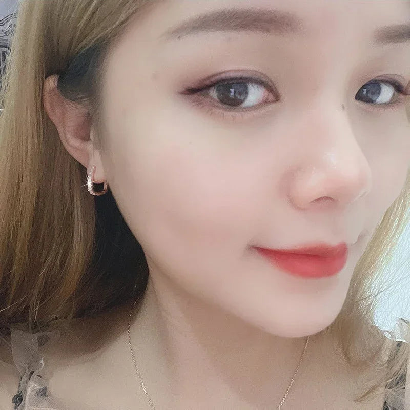 SORI STYLE 925 Sterling Silver Crystal Fashion Hoop Earrings — in-use photo