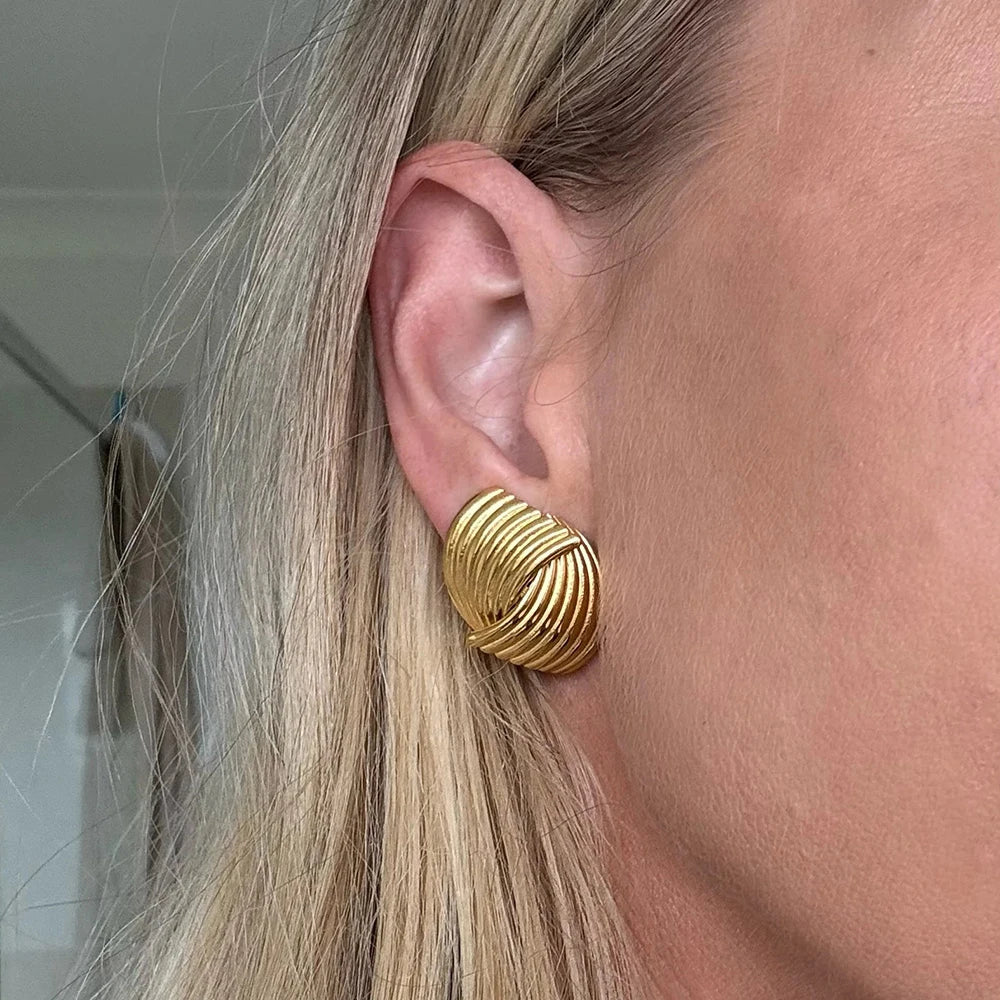 Three-Layer Textured Knot Earrings for Women