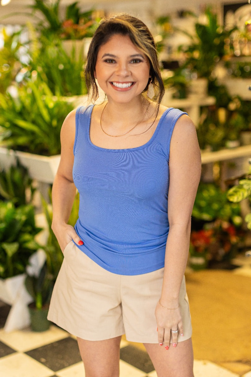 Grace+Emma Bella Square Neck Rib Knit Tank Top, Blue — main product shot