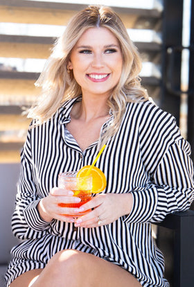 Kathryn Classic Button-Up, Black Stripes