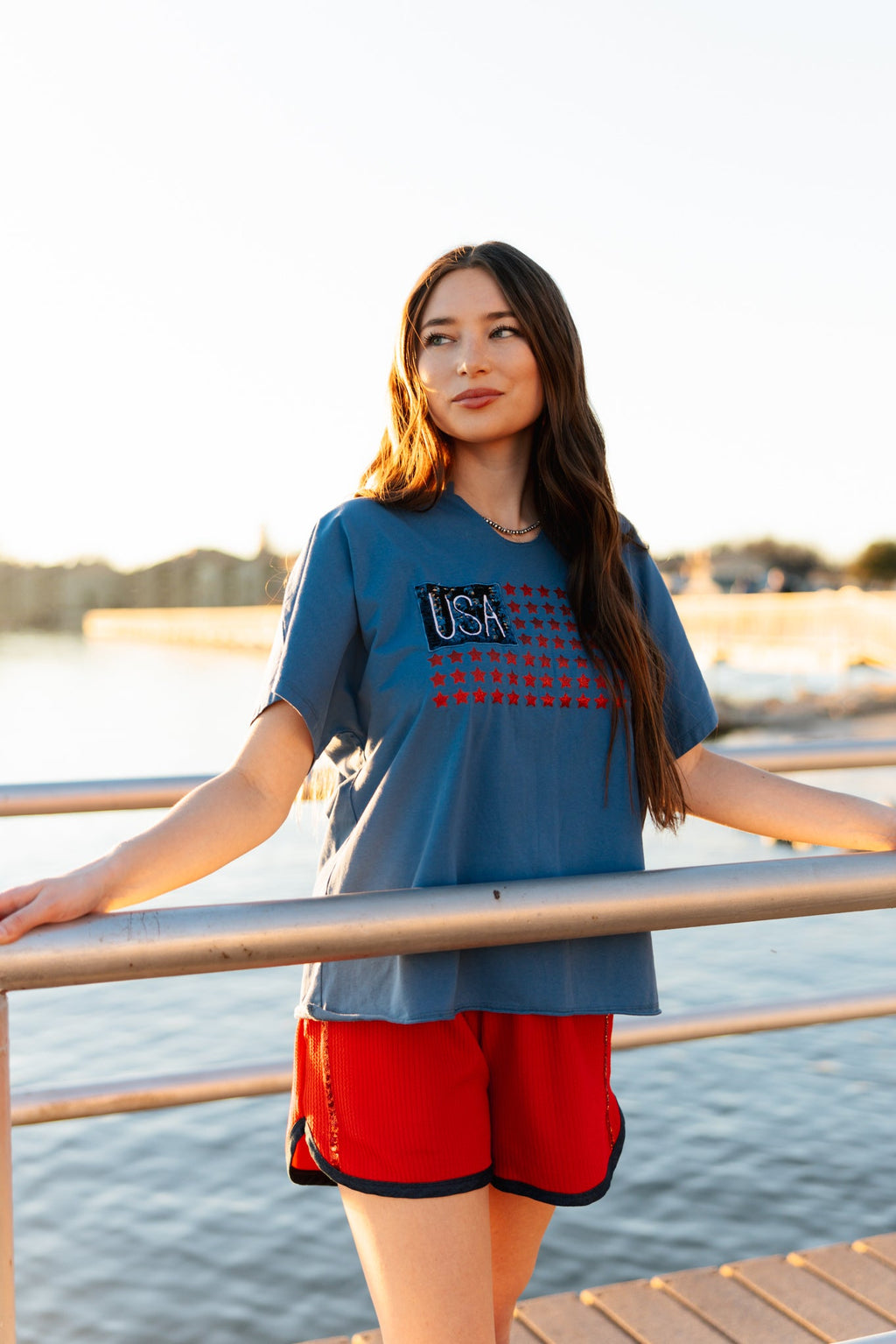 Grace+Emma USA Flag Glitter Stars Top — construction detail