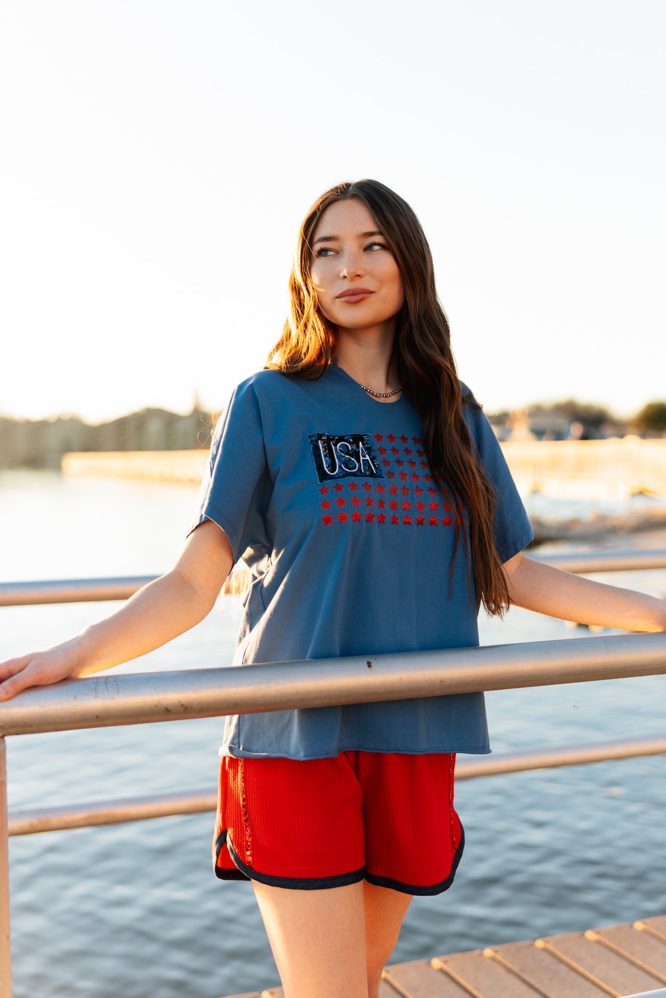 Grace+Emma USA Flag Glitter Stars Top — construction detail