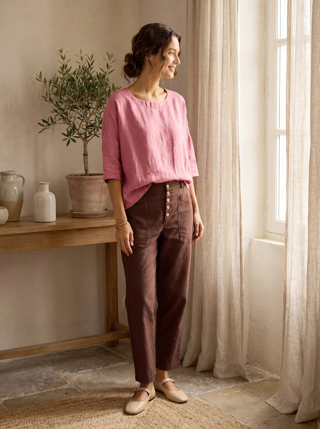 LINTICO Linen Simple Button Fly Trousers HEIDI — feature highlight