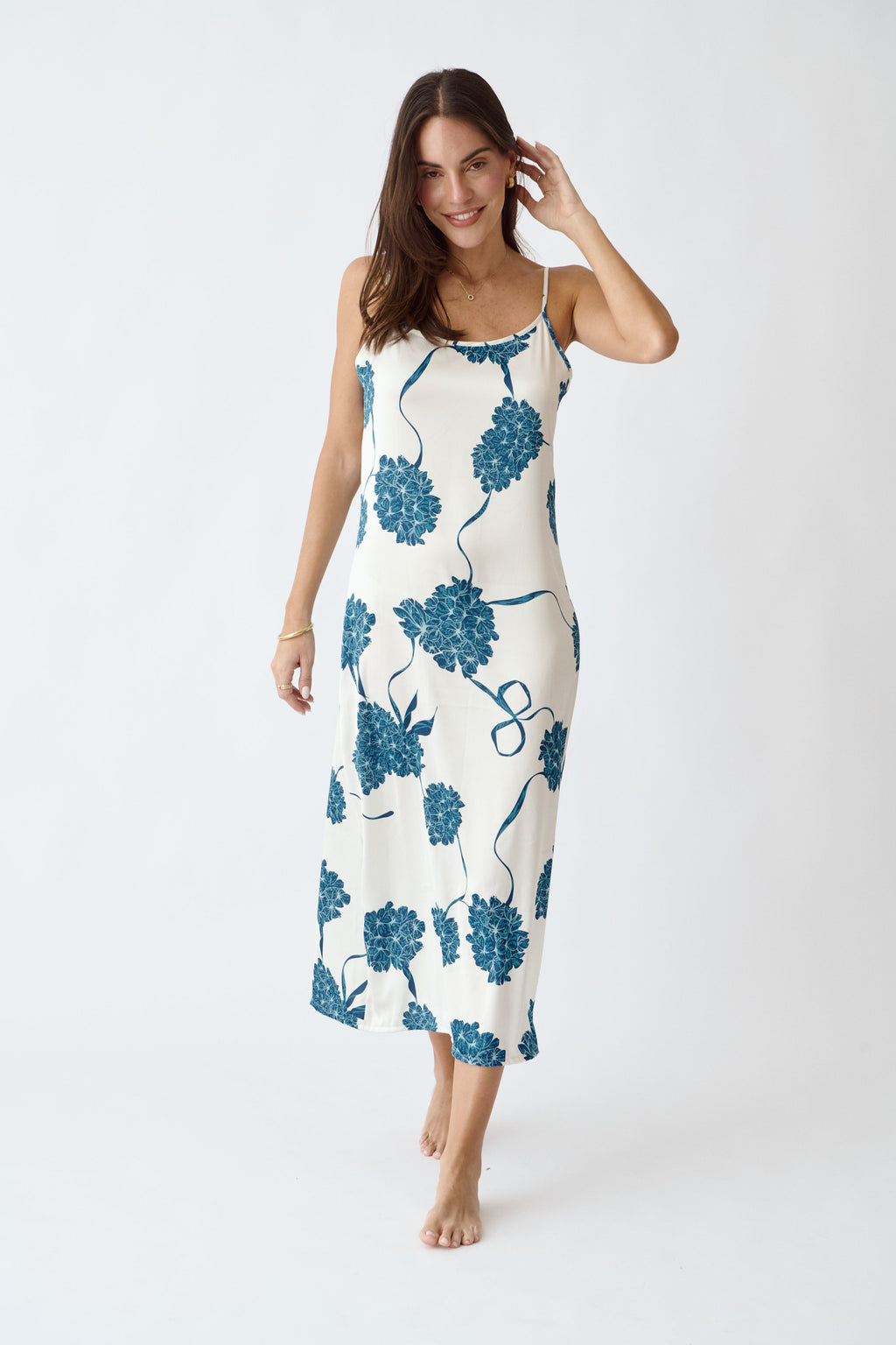 Simoné Sleepwear USA Washable Silk Kimono & Dress Set - Blossom — fabric or material detail